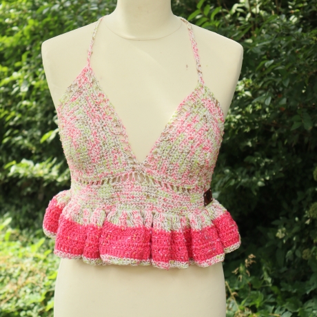 Top gehäkelt Häkeltop Rüschentop Bustier Handarbeit bunt