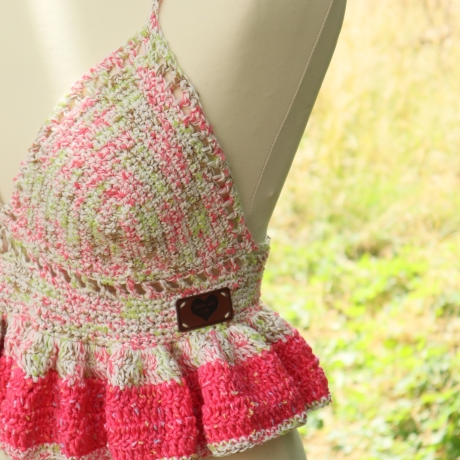 Top gehäkelt Häkeltop Rüschentop Bustier Handarbeit bunt