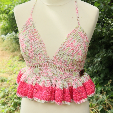 Top gehäkelt Häkeltop Rüschentop Bustier Handarbeit bunt