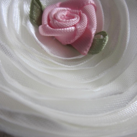 Braut Haarklammer Stoffblume Weiß Rosa Pauline