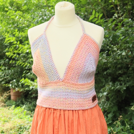 Top gehäkelt Häkeltop Rüschentop Bustier Handarbeit bunt