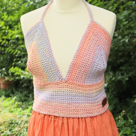 Top gehäkelt Häkeltop Rüschentop Bustier Handarbeit bunt