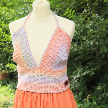Top gehäkelt Häkeltop Rüschentop Bustier Handarbeit bunt