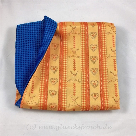 Schlauchschal, Trachtenschal orange + blau mit Hirsche und Herzen