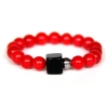 Korallen-Kugelring (elastisch) in Rot mit Onyx und Edelstahl-Kuge