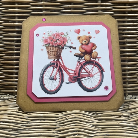 Karte - Geburtstag - Freundschaft - Fahrrad - Rosen - Teddybär