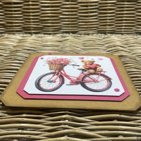Karte - Geburtstag - Freundschaft - Fahrrad - Rosen - Teddybär