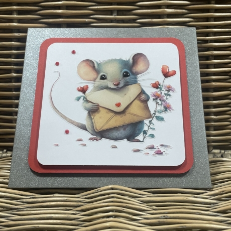 Quadratische Karte Valentinstag - Geburtstag - verliebte Maus 