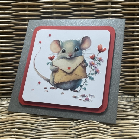 Quadratische Karte Valentinstag - Geburtstag - verliebte Maus 