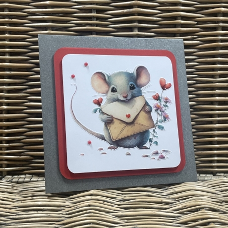 Quadratische Karte Valentinstag - Geburtstag - verliebte Maus 
