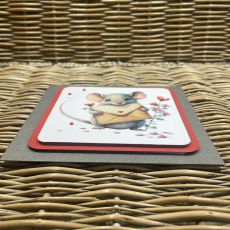 Quadratische Karte Valentinstag - Geburtstag - verliebte Maus 