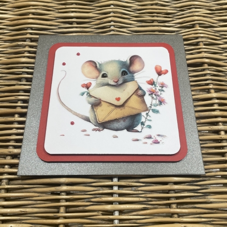 Quadratische Karte Valentinstag - Geburtstag - verliebte Maus 