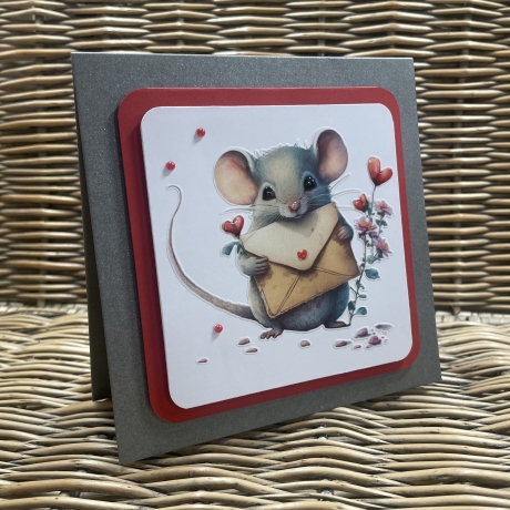 Quadratische Karte Valentinstag - Geburtstag - verliebte Maus 