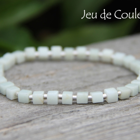 Amazonit-Würfel-Armband in Zartgrün (elastisch), Silber-Elemente