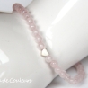 Rosenquarz-Armband (elastisch) in Rosa mit kleinem Silber-Herz