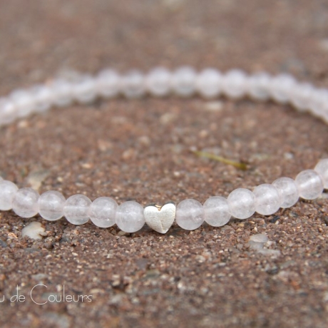 Rosenquarz-Armband (elastisch) in Rosa mit kleinem Silber-Herz