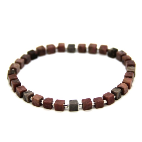 Rhodonit-Würfel-Armband (elastisch) in Rosa- und Graunuancen