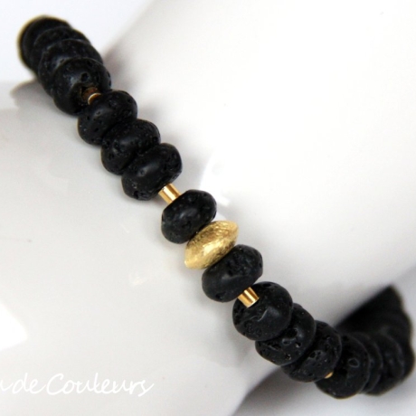 Lava-Armband (elastisch) mit vergoldeten Echtsilber-Elementen