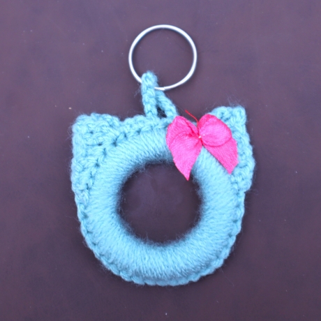 Schlüsselanhänger Katze Taschenbaumler Katzenkopf Handarbeit bunt