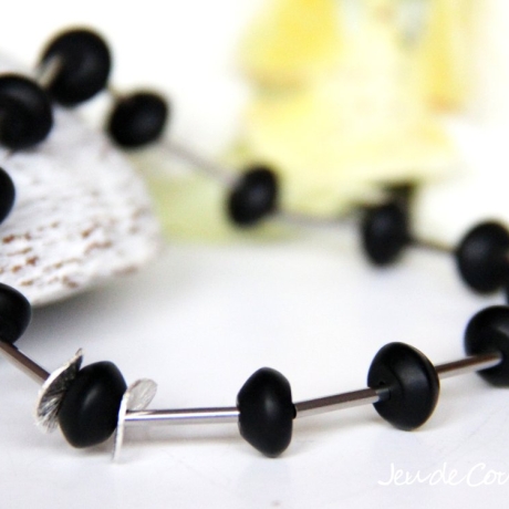 Onyx-Armband (elastisch) mit Edelstahl-Röhren und Silberscheiben
