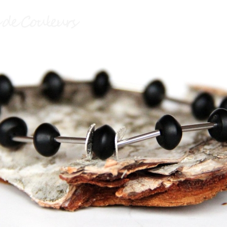 Onyx-Armband (elastisch) mit Edelstahl-Röhren und Silberscheiben