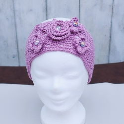 Haarband Stirnband Haaraccessoire lila Turban Häkelmode Haarschal