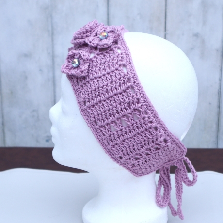 Haarband Stirnband Haaraccessoire lila Turban Häkelmode Haarschal