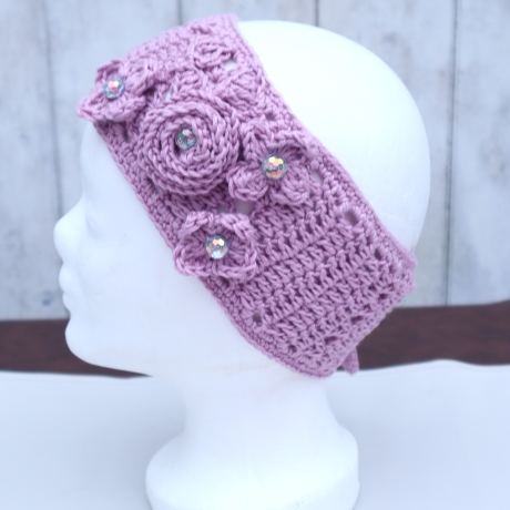 Haarband Stirnband Haaraccessoire lila Turban Häkelmode Haarschal