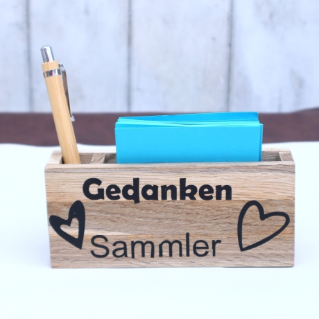Notizzettelhalter mit graviertem Kuli Geschenk Idee Holz Spruch