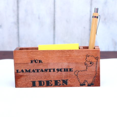 Notizzettelhalter mit graviertem Kuli Geschenk Idee Holz Spruch