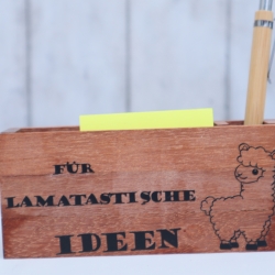 Notizzettelhalter mit graviertem Kuli Geschenk Idee Holz Spruch
