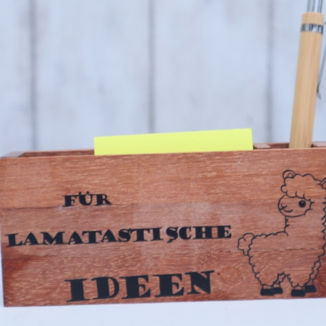 Notizzettelhalter mit graviertem Kuli Geschenk Idee Holz Spruch