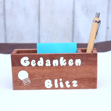 Notizzettelhalter mit graviertem Kuli Geschenk Idee Holz Spruch