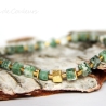 Baumachat-Würfel-Armband (eleastisch) in Grün und Weiß marmoriert