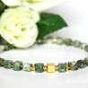 Baumachat-Würfel-Armband (eleastisch) in Grün und Weiß marmoriert