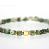 Baumachat-Würfel-Armband (eleastisch) in Grün und Weiß marmoriert