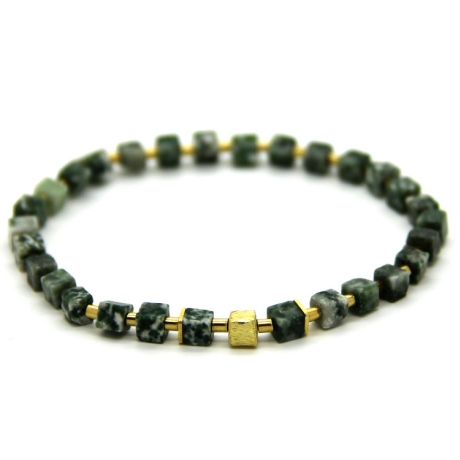 Baumachat-Würfel-Armband (eleastisch) in Grün und Weiß marmoriert