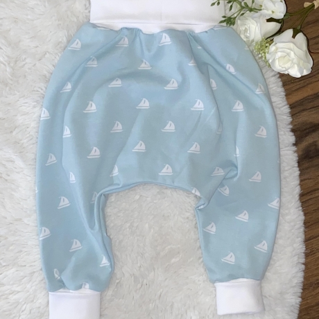 Pumphose♥Größe 68 bis 80 mitwachsend♥blau mit Schiffchen