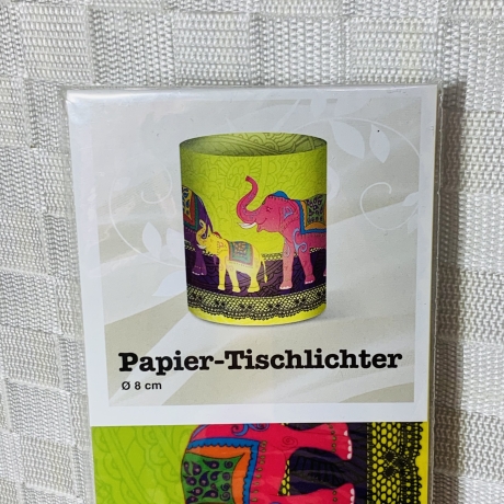 Papier-Tischlichter 5er Pack - 8 cm Ø - Elefanten - Glücksbringer