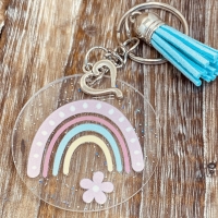 Schlüsselanhänger Glitzer-Acryl - Regenbogen in Pastell 