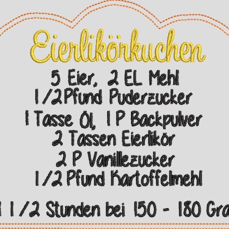 Ferberline Stickdatei ITH Rezept Eierlikörkuchen ab 12x18