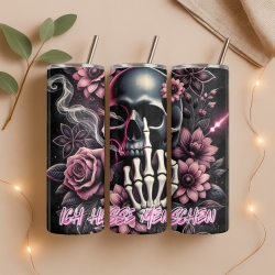 Tumbler „Ich hasse Menschen“ – Skull & Blumen, Edelstahlbecher