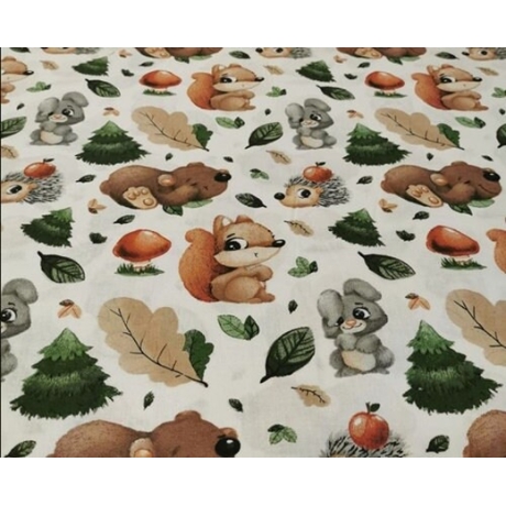 Baumwollstoff Waldtiere – Fuchs, Bär, Igel – 100 × 160 cm