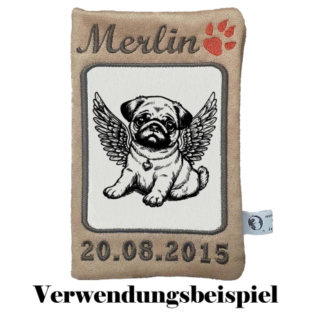 Stickdatei Mops Engel mit Flügel Darius Hund