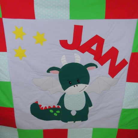 Krabbeldecke Drache, Patchworkdecke, Kuscheldecke, Tagesdecke
