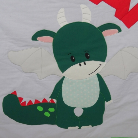 Krabbeldecke Drache, Patchworkdecke, Kuscheldecke, Tagesdecke