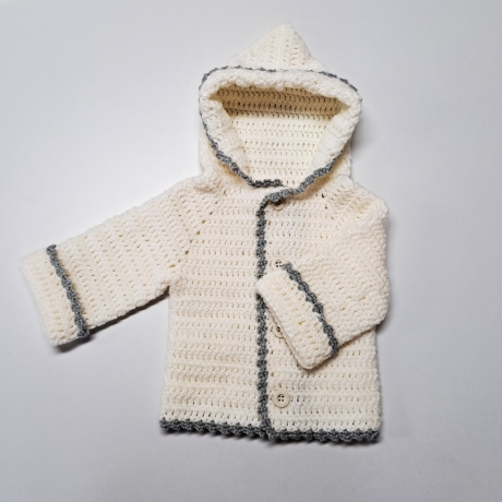 Baby Jacke mit Kapuze gehäkelt weiß Babyjacke 0-3 Monate