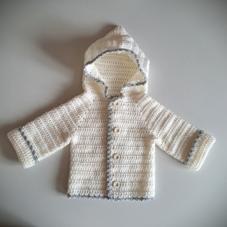 Baby Jacke mit Kapuze gehäkelt weiß Babyjacke 0-3 Monate