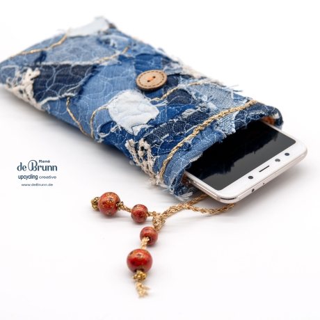 UPCYCLING Jeans Handytasche, Smartphonehülle, Handyhülle