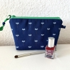 Kosmetiktasche dunkelblau grün kleine Blüten